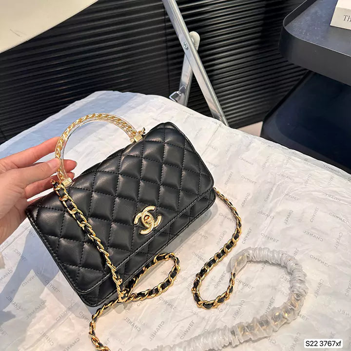Luxe Quilted Flap Bag with Clear Resin Handle