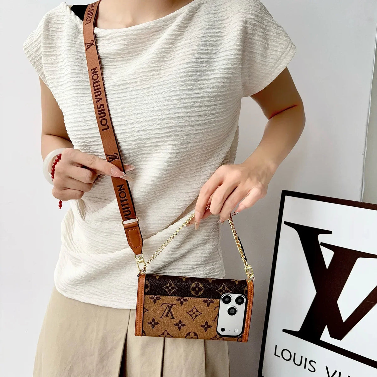 Luxury LV Phone Case with Flip Walle for iPhone 12-18 Pro & Pro Max