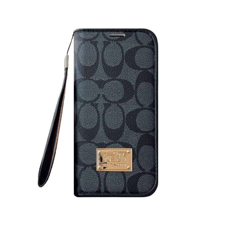 Leather Fold Coach iPhone Case with Wallet and Strap for iPhone 12-18 Pro & Pro Max