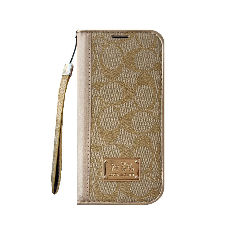 Leather Fold Coach iPhone Case with Wallet and Strap for iPhone 12-18 Pro & Pro Max