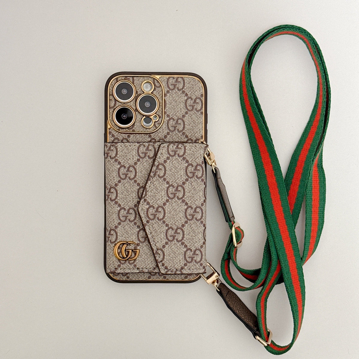Luxury Monogram Leather Phone Case with Card Holder for iPhone 12-18 Pro & Pro Max