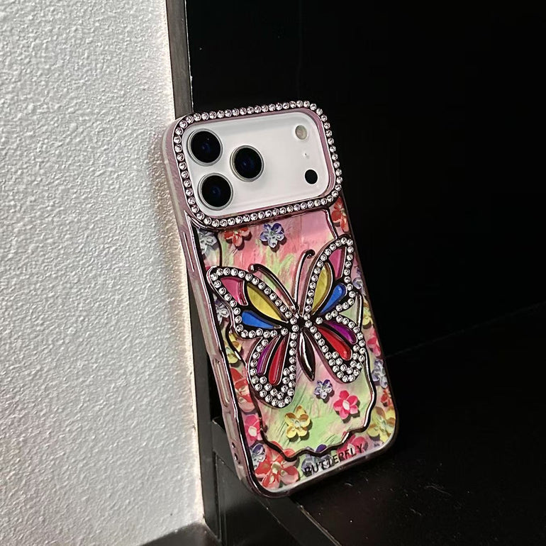 3D Rhinestone Butterfly Case – Sparkling Floral Bling Cover for iPhone