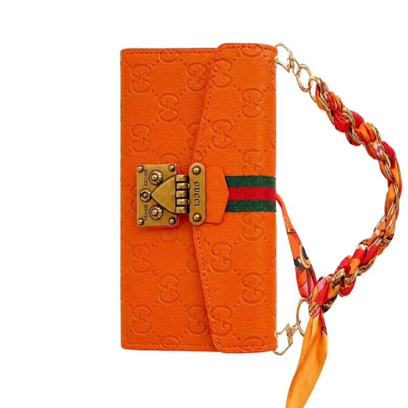 Luxury brand Plain Leather Crossbody Wallet Case For iPhone 12-17