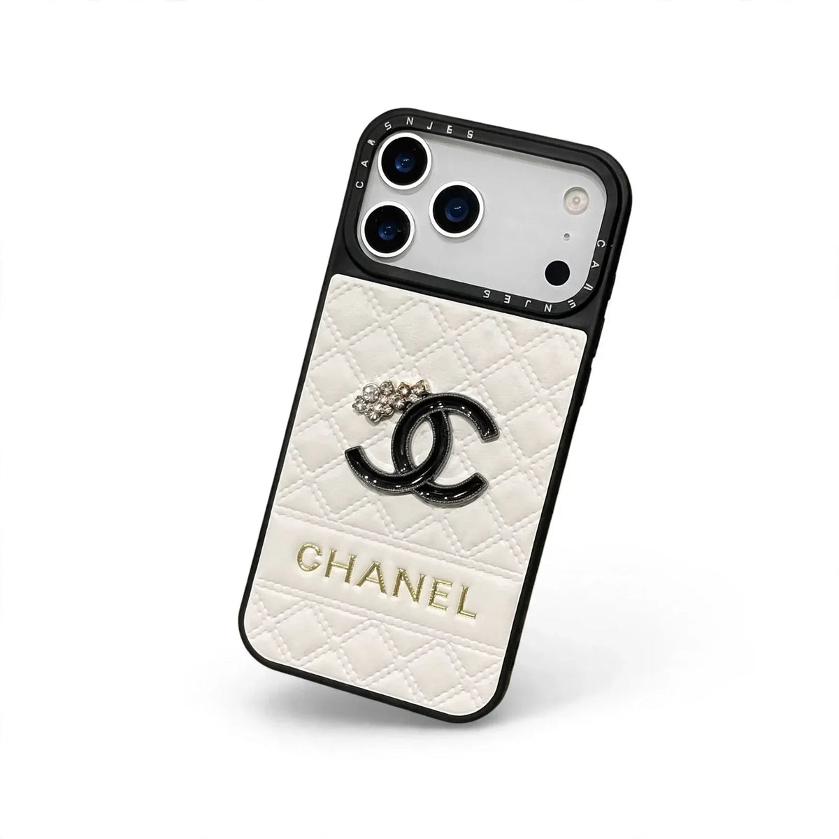 Chanel Leather Case with Contrast Border for iPhone 13-18 Pro & Pro Max